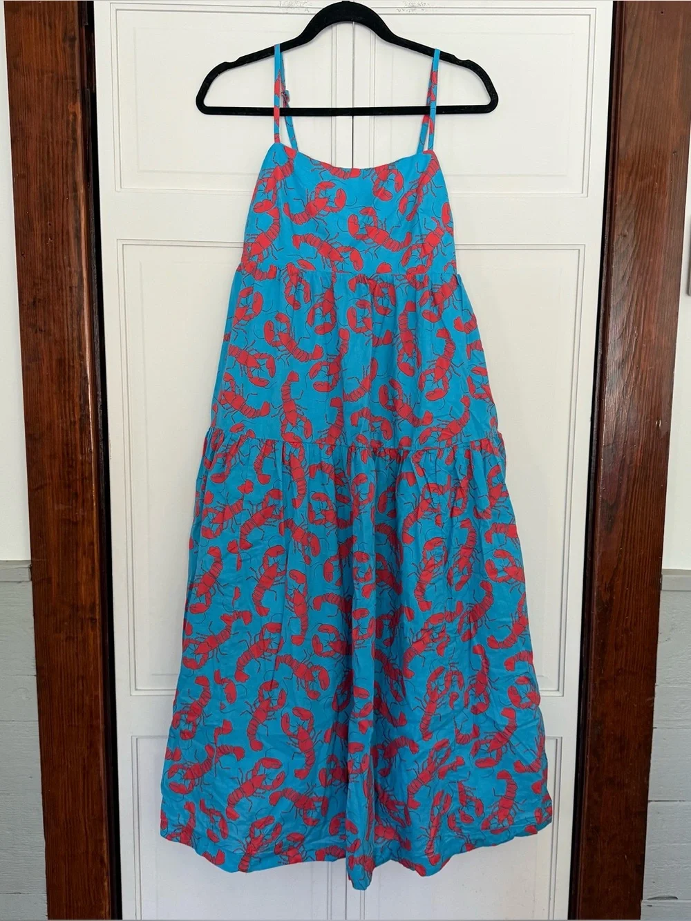 J.Crew Lobster print tie back tiered midi dress women’s size 6